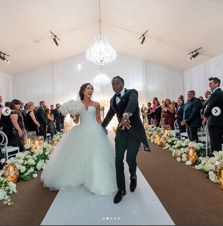 Adams and Villareal after theri wedding in 2018 among their loved ones